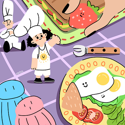Breakfast Friends 2d artist breakfast character characterdesign colour design illustration illustrator simple vector