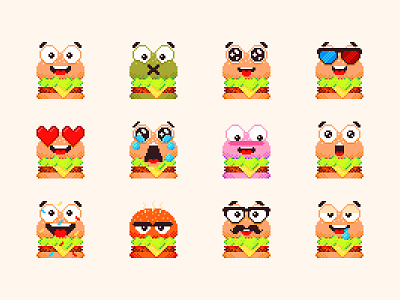 Burger Emoji Pixel Art 🍔 16bit 8bit adorable aseprite burger cartoon character cute emoji emoticons flat graphic design icon illustration kawaii minimal pixel art smiley
