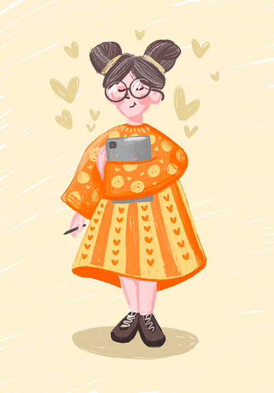 Girl illustrator 6h brushes cercde girl girl in a dress illustration illustrator invoice ipad orange painting procreate