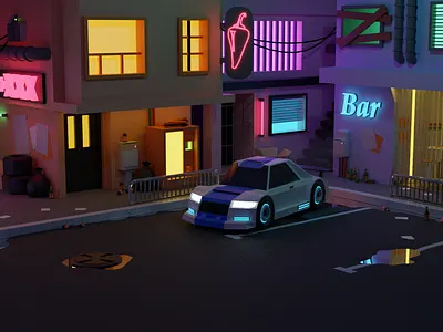 Low poly cyberpunk city 3d blender car cyberpunk future low poly