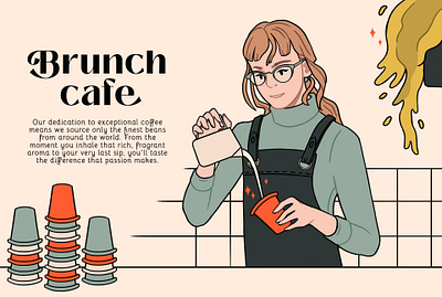 Illustration for Brunch cafe advertising cartoon character illustration poster design social media