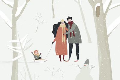walking in winter forest illustration
