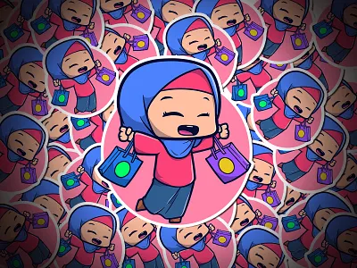 Canva element cartoon beautiful Muslim girl cartoon cute design girl graphic design happy illustration kids mascot muslim shopping vector