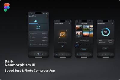 Speed Test & Photo Compress / iOS App UX Design app app design dark ui design figma illustration ios mobile app neumorphism ui uiux ux ux design