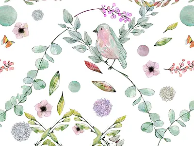 Sparrow Pattern Design birds floral floraldesign graphic design nature patterndesign seamlesspattern surfacepatterndesign