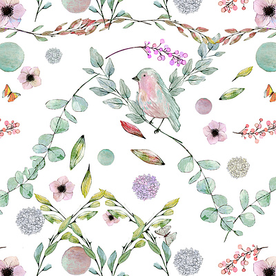 Sparrow Pattern Design birds floral floraldesign graphic design nature patterndesign seamlesspattern surfacepatterndesign