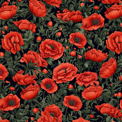 Pattern - Red poppy illustration