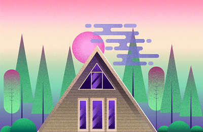 Cozy Cabin cabin cottage digitalart house illustration illustrator painting sunset villa