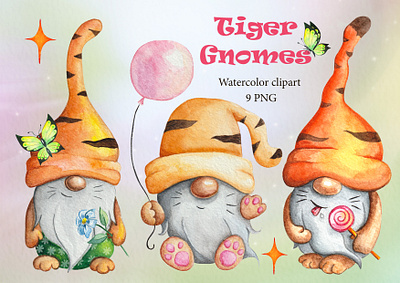 clipart gnomes tigers watercolor