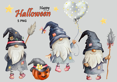Funny Scandinavian gnomes. Halloween beauty cute bat clipart cute gnomes halloween kids halloween monsters spooky clipart spooky house clipart watercolor watercolor halloween