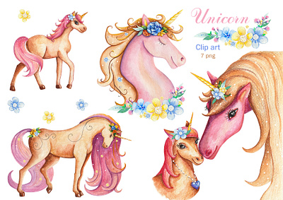 clipart, fabulous unicorns, watercolor watercolor