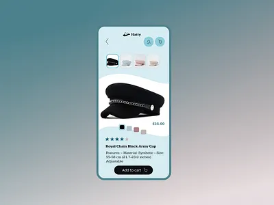 hat shopping app ui ux 3d add to cart animation blue brand branding clean daily ui detail graphic design hat illustration logo mobile modern design motion graphics product shopping ui