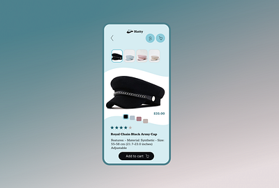 hat shopping app ui ux 3d add to cart animation blue brand branding clean daily ui detail graphic design hat illustration logo mobile modern design motion graphics product shopping ui