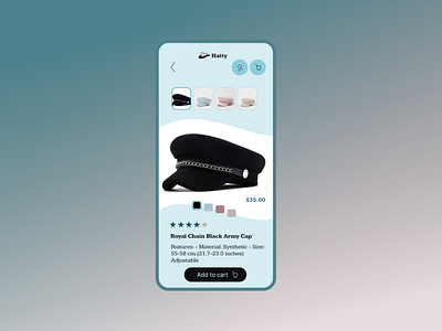 hat shopping app ui ux 3d add to cart animation blue brand branding clean daily ui detail graphic design hat illustration logo mobile modern design motion graphics product shopping ui