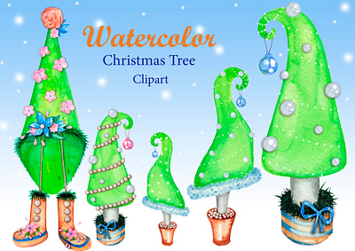 clipart, watercolor, christmas trees fabulous