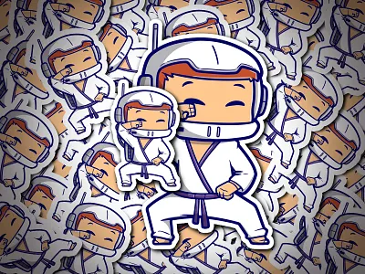 Cartoon astronaut karate poses astronaut branding canva element cartoon cute design graphic design illustration karate kids logo mascot vector