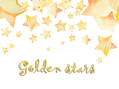 clipart, watercolor, golden stars golden stars
