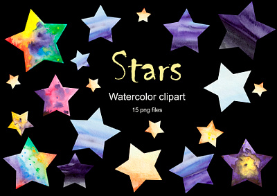 clipart, watercolor, colored stars colored stars