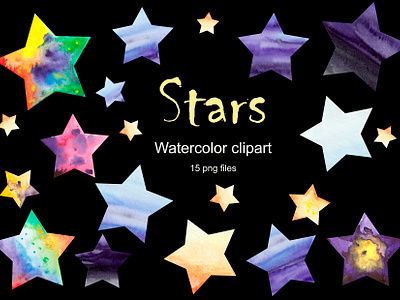 clipart, watercolor, colored stars colored stars