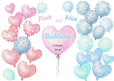 clipart, watercolor, colored balloons colored balloons