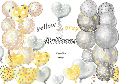 clipart, watercolor, golden balloons holiday