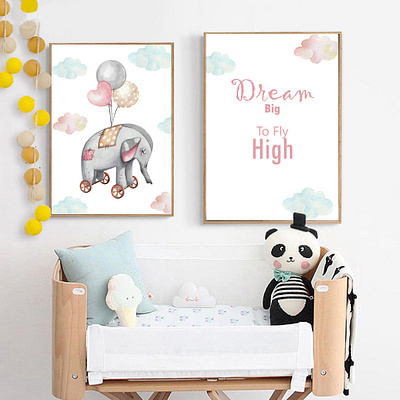 poster for the children's elephant watercolor balloons