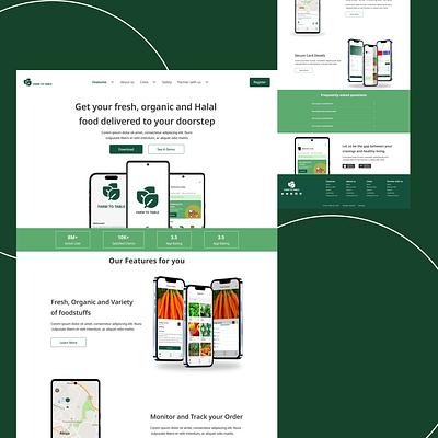 Agrotech App landing page agriculture android design branding dark mode delivery delivery app farming figma food green ios ios design landing page light mode mobile app mockups organic store plants typography