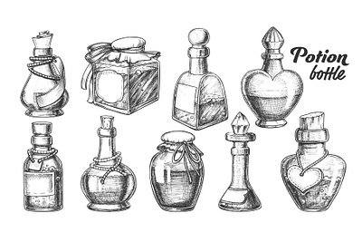 Collection Of Different Potion Bottles design illustration