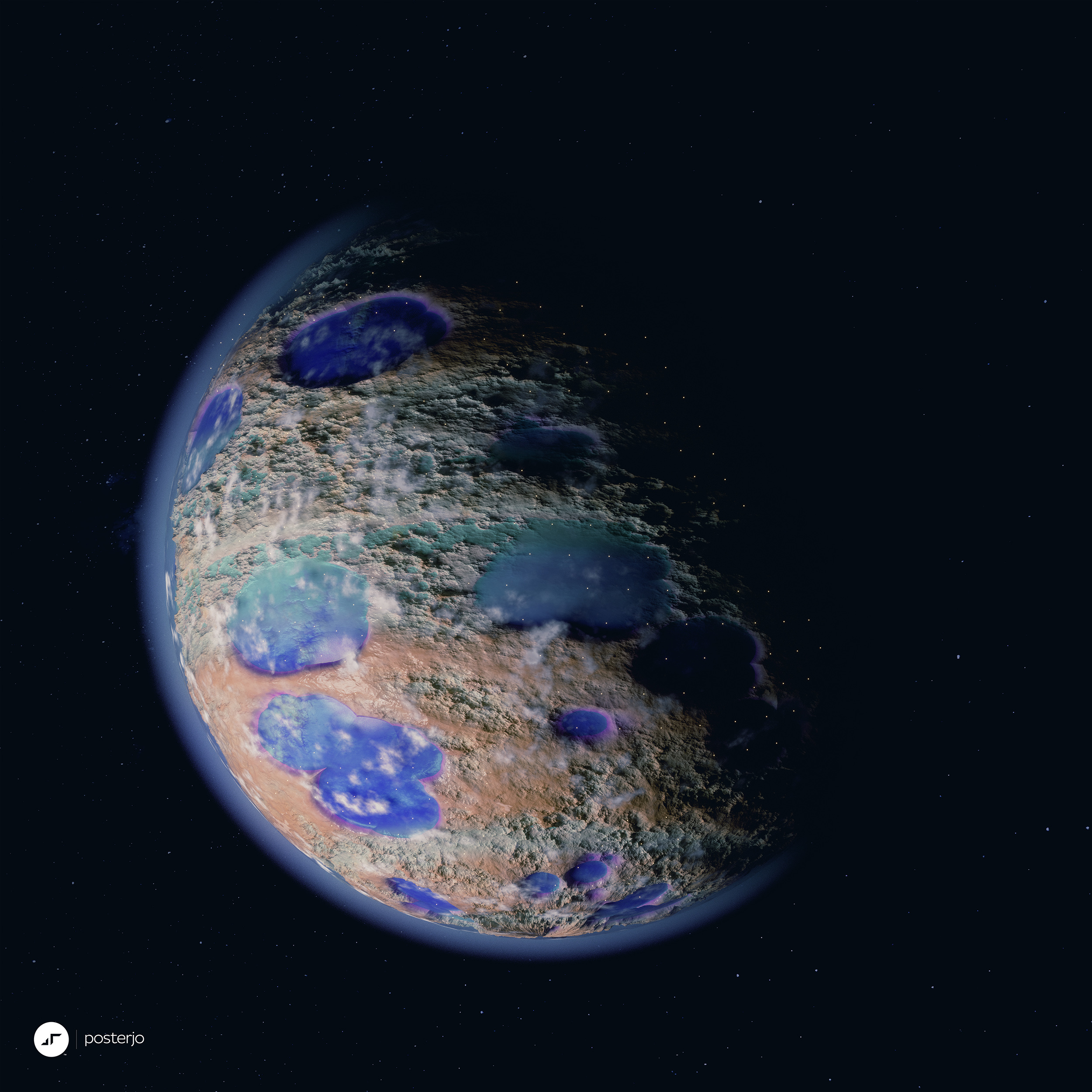 newgen posterjo #173 3d cinema4d joan sterjo joansterjo moon moonlight octane planets poster posterjo render stars