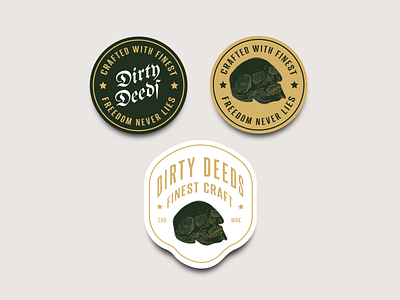 Dirty Deeds - Emblem Logo art brand brand identity branding design graphic design green design green logo illustration logo modern vintage motorcycle retro retro modern skull skull logo vector vintage