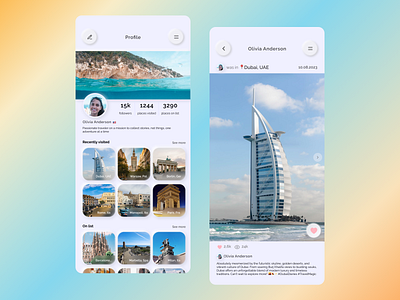 Profile Page app application countries country design globtroter mobileapp neumorphism post postpage profile profilepage profilepicture travel traveler ui uidesign uiux ux