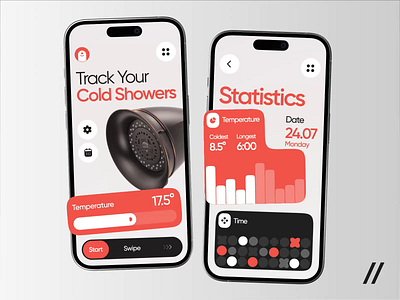 Cold Shower Mobile iOS App android animation app app design app interaction app intraction calendar dashboard design ios mobile mobile app motion online statistics temperature track ui uiux ux