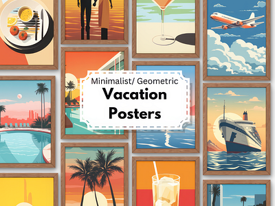 Vacation Posters - Minimalist/Geometric/Vector ai art digital illustration geometric greeting cards home and living midjourney minimalist poster design print on apparel travel vacation vacation posters vector vector art