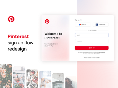 Pinterest sing up flow redesign log in sing up modal redesign ui