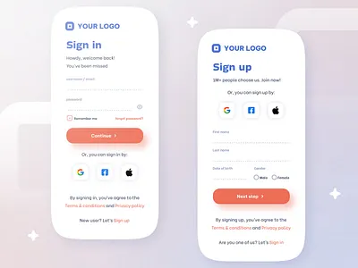 Simple Login / Sign in & Sign up Screen app branding button facebook form google login mobile screen sign in sign up ui