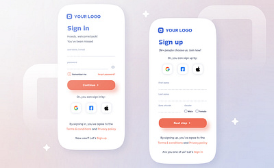 Simple Login / Sign in & Sign up Screen app branding button facebook form google login mobile screen sign in sign up ui