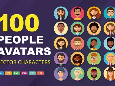 100 people avatar vector icons cartoon
