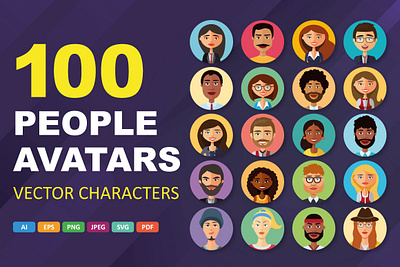 100 people avatar vector icons cartoon