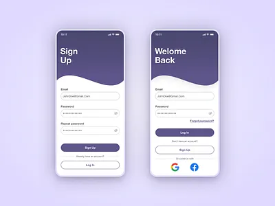 Sign Up / Log In mobile app screen continue with google dailyui design dorian dorian horvat horvat log in minimalistic mobile modern product design purple sign up soft ui user flow ux