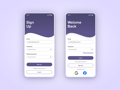 Sign Up / Log In mobile app screen continue with google dailyui design dorian dorian horvat horvat log in minimalistic mobile modern product design purple sign up soft ui user flow ux