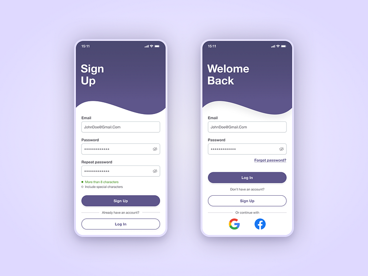Sign Up / Log In mobile app screen by Dorian Horvat on Dribbble