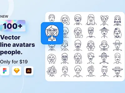 100 People outline avatar icons cartoon