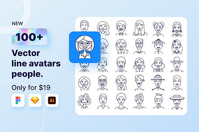 100 People outline avatar icons cartoon