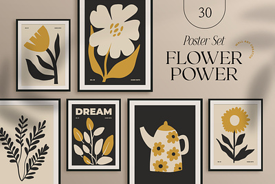 Flower Power Poster Set creativemarket digital art poster set wall art design