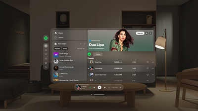 Spotify Design (Apple Vision Pro) ai apple ar chat gpt design inspiration minimilistic redesign spotify ui uxui design vision pro vr