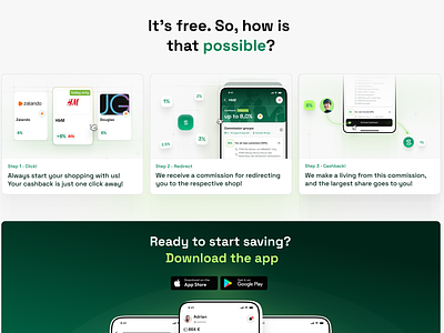 How it works - Cashback app bento card design cards cashback cashback app clean design how it works investing landing page minimal mobile app modern step by step ui ux website