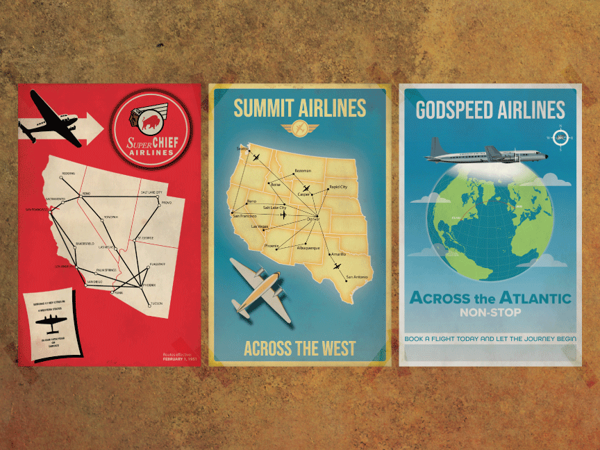 Vintage Style Airplane Poster Trio adobe illustrator airline airlines aviation posters qgis trio vintage