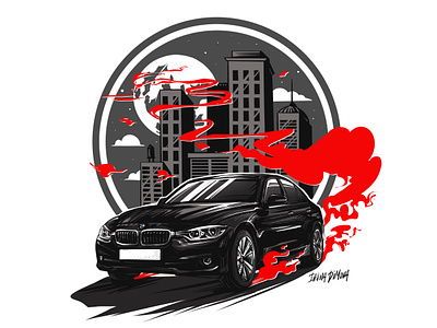 BMW illustration bmw car car art car drawing car illustration city digital art illustration moon print print design