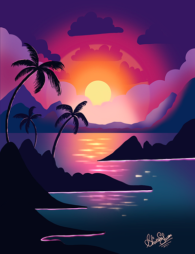 Sunset Beach animation graphic design sunset beach procreate design ui ui