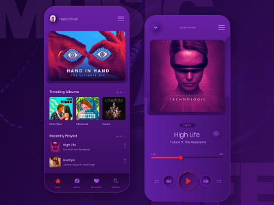 Music Player App app minimalistic music musicapp purple rich ui uidesign ux uxdesign